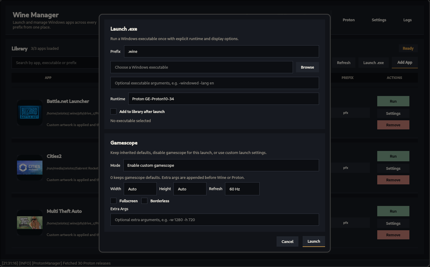 Wine Manager - Launch Exe alt text